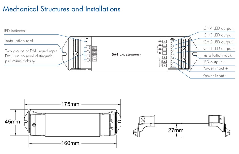 Dali LED Dimmer 12V 24V DC 4CH 20A 240W 480W Constant Voltage Dimmming Driver LED Strip Light 4 Channel Dimmers Controller DA4