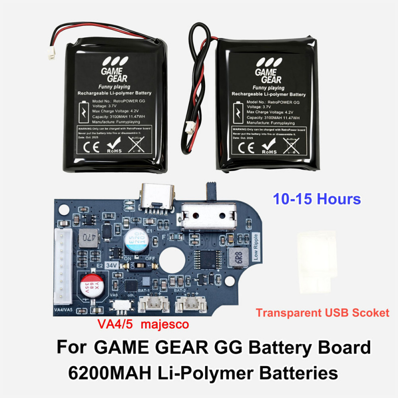 6200mAH Li-ion Rechargeable Battery Module For Sega Game Gear GG For GG Highlight Charging Port Battery USB-C