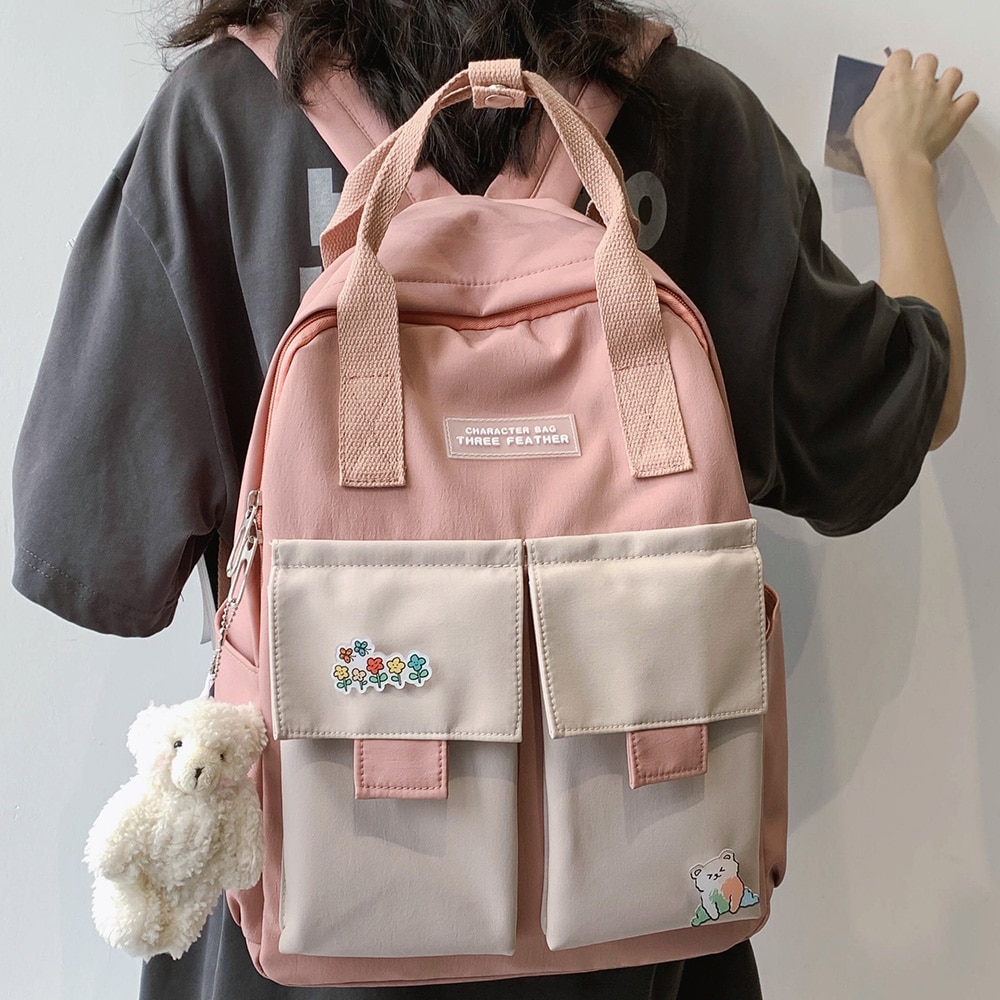 Mädchen Hochschule Schüler Nette Rucksack Harajuku Buch Schule Tasche Abzeichen Dame Kawaii Rucksack Wasserdicht Nylon Frauen Tasche Weibliche