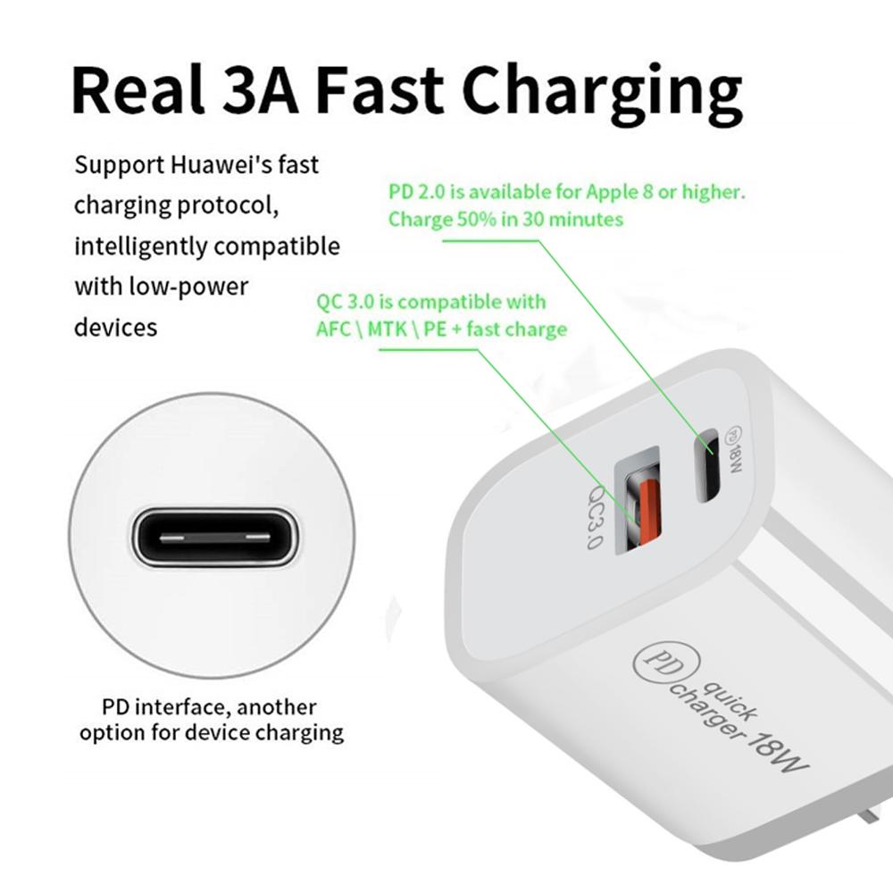Pd Qc 3.0 Dual Usb Charger 18W Quick Charge Eu Us Eu Au Plug Voor Iphone X 8 Plus note 10 9 Power Levering Mobiele Telefoon Adapter