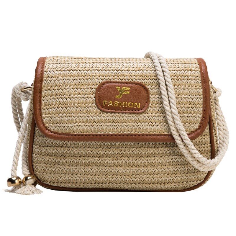 Bolsa de paja de verano tejida para mujer, bolso de mano femenino, cruzado, a la , de noche,: Brown A