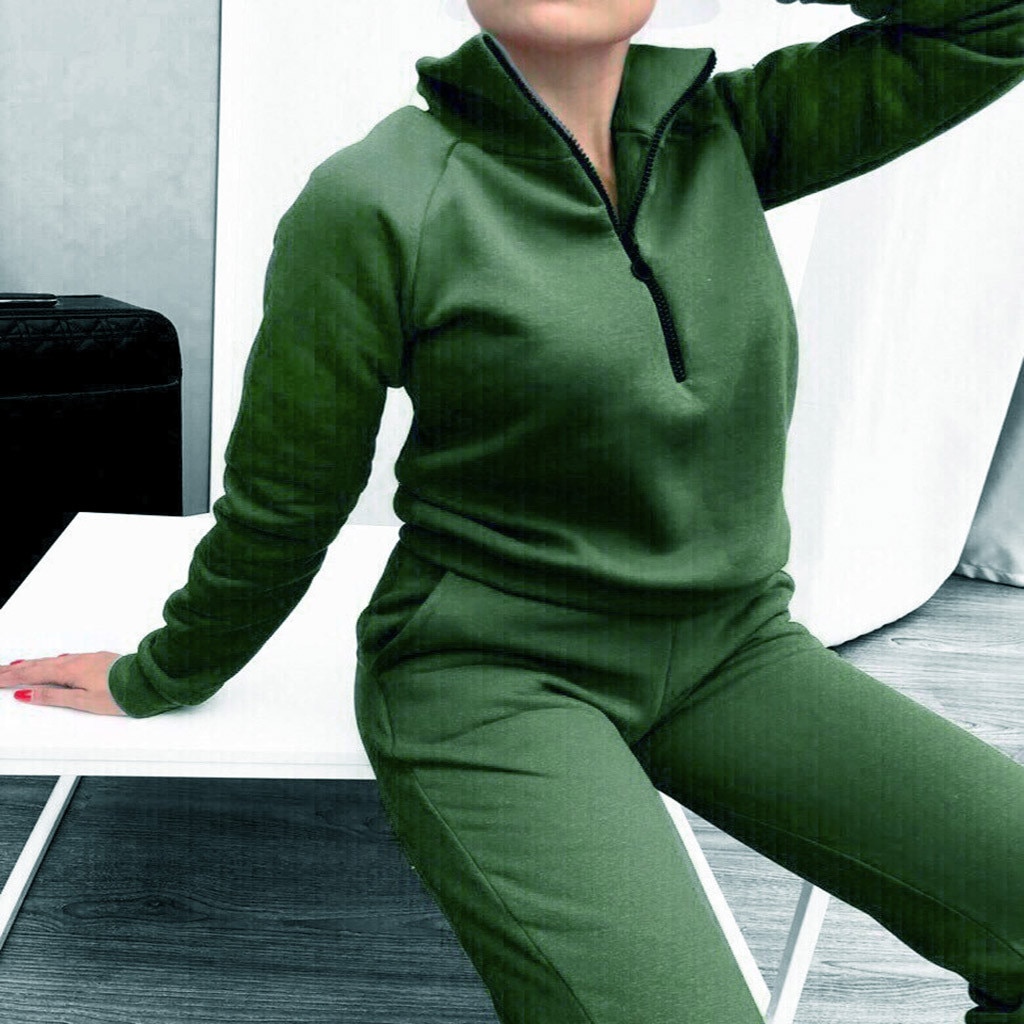 two piece set women's tracksuit sports suit Women Fahion Long Sleeve Solid Pullover Sweatshirt and Pants Tracksuit Sets#3