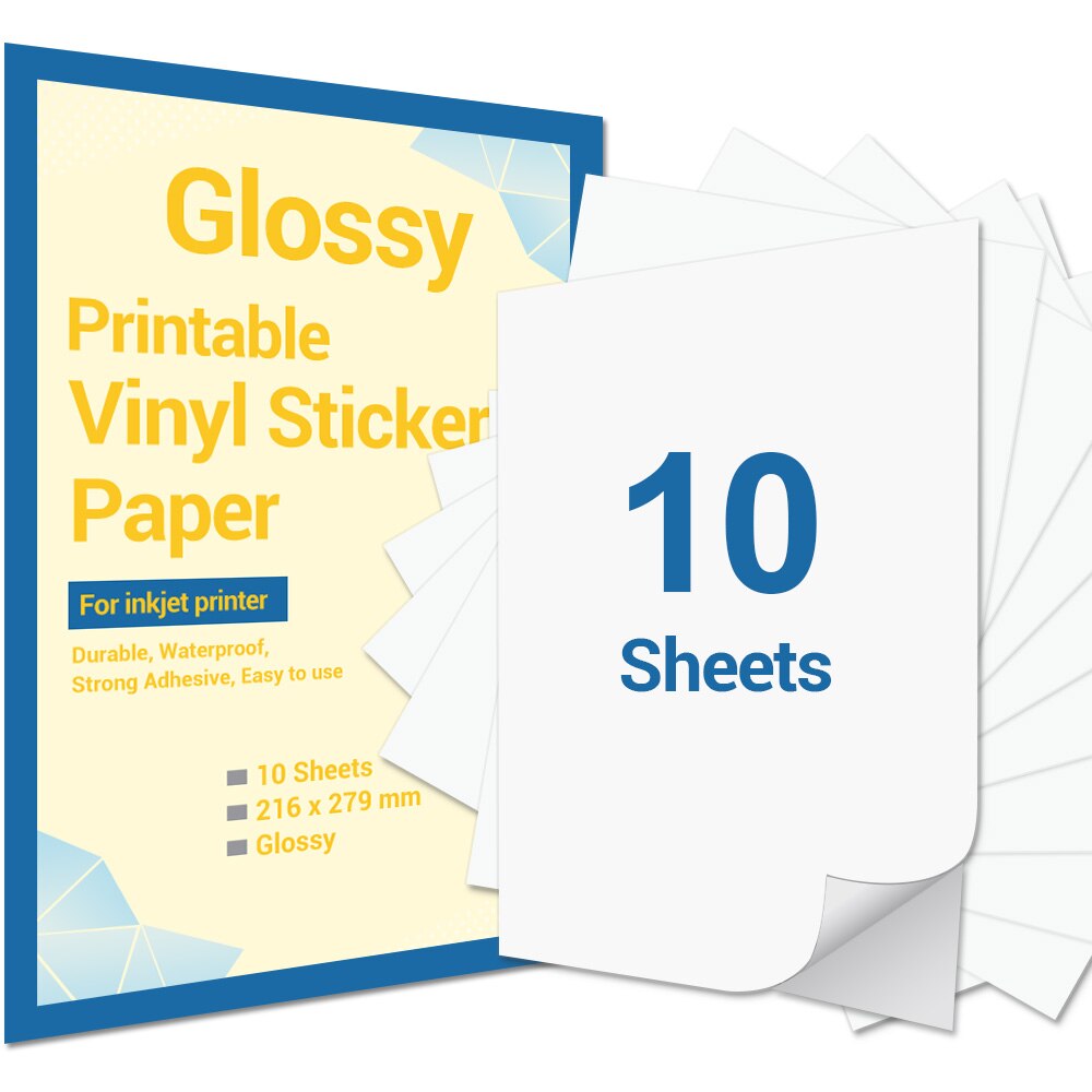 10 Sheets Printable Vinyl Sticker Papier Brief Size Matte Zelfklevende Printer Kopieerpapier Voor Epson Inkjet Printer Diy ambachten: Glossy