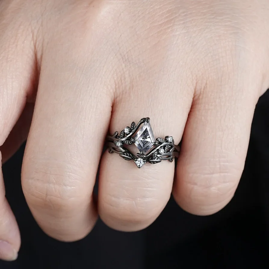 pistolet explosif noir bijoux, bague de paire de zircon polygonal de bague pour femme