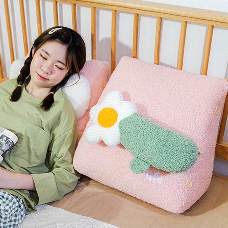 Ins-almohada de lectura para niñas, cojín de respaldo para cama, sofá Lumbar, cojín de respaldo triangular, suave y esponjoso para dormitorio