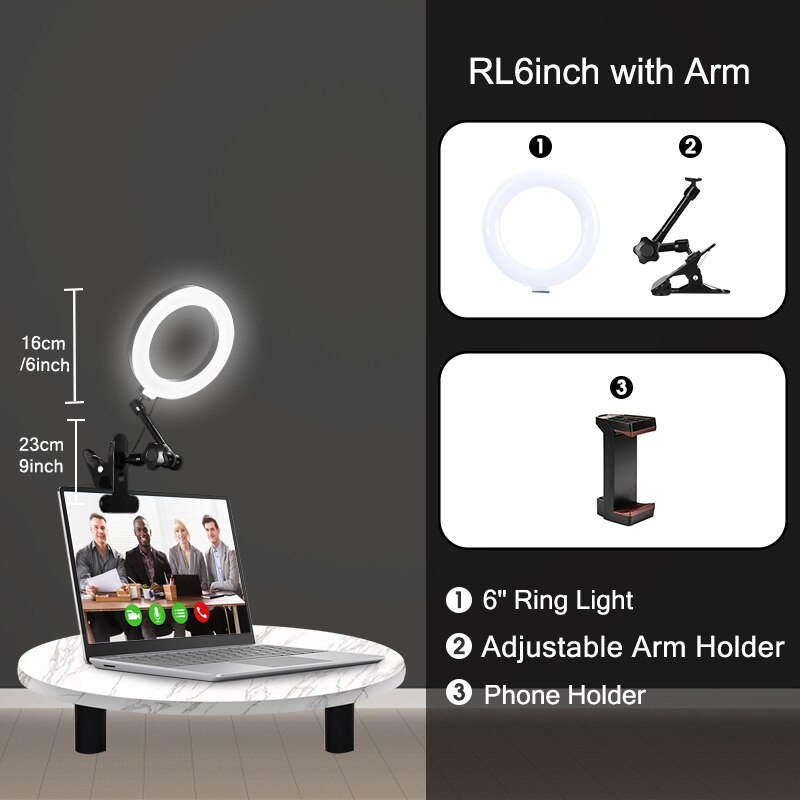 Ring Light per Computer portatile Desktop Zoom Meeting, Kit di illuminazione per videoconferenza con supporto per telefono treppiede Clip per Webcam: clip with arm