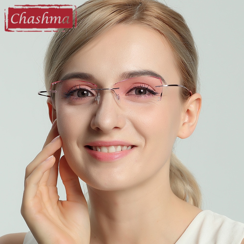 Chashma B Titan Modische Dame Brillen Diamant Getrimmt Randlose Spektakel Rahmen Frauen Brillen Rahmen Farbton Linsen