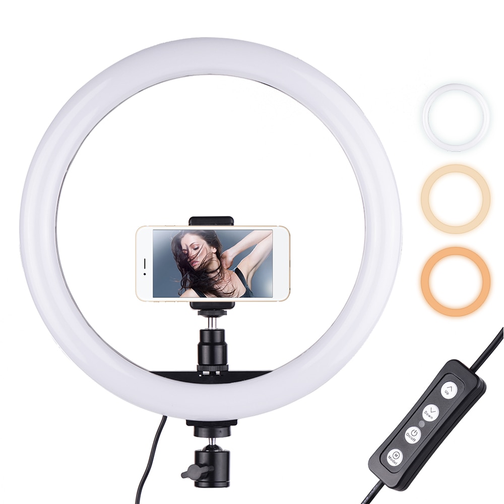 2700-5500K Dimmable Ring Light 30 cm/12 pulgadas fotografía exterior LED Selfie Ring luz con soporte de teléfono para Video Live Studio