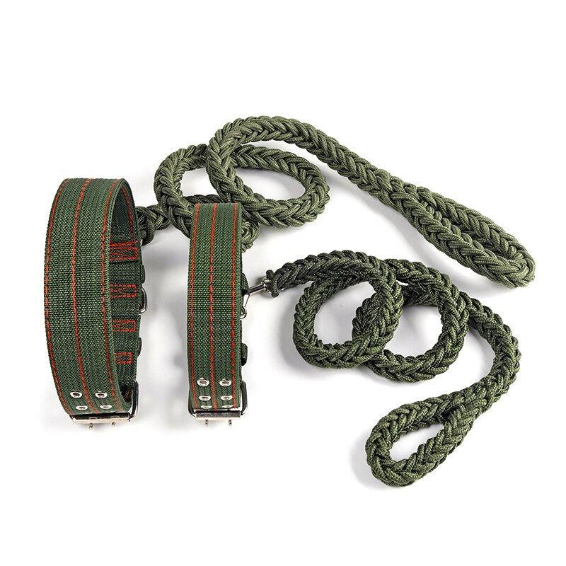 Laisse pour chien en Nylon épais, Super solide, vert armée, Double rangée, collier réglable pour chien, Pitbull, moyen et grand, L/XL