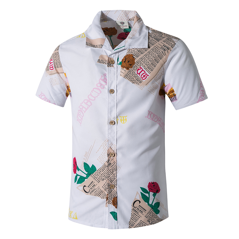 Herre sommerskjorter strandtøj topmærke kortærmet trykte plus størrelse skjorter mænd afslappet ferie top camisas pool fest: Hvid / 5xl