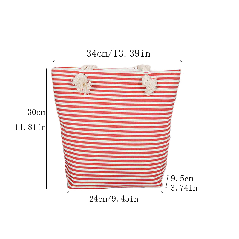 Frauen Streifen Leinwand Strand Tasche Große Kapazität Weibliche Zipper Schulter Tasche Damen Polyester Totes Mädchen Casual Shopping Handtasche