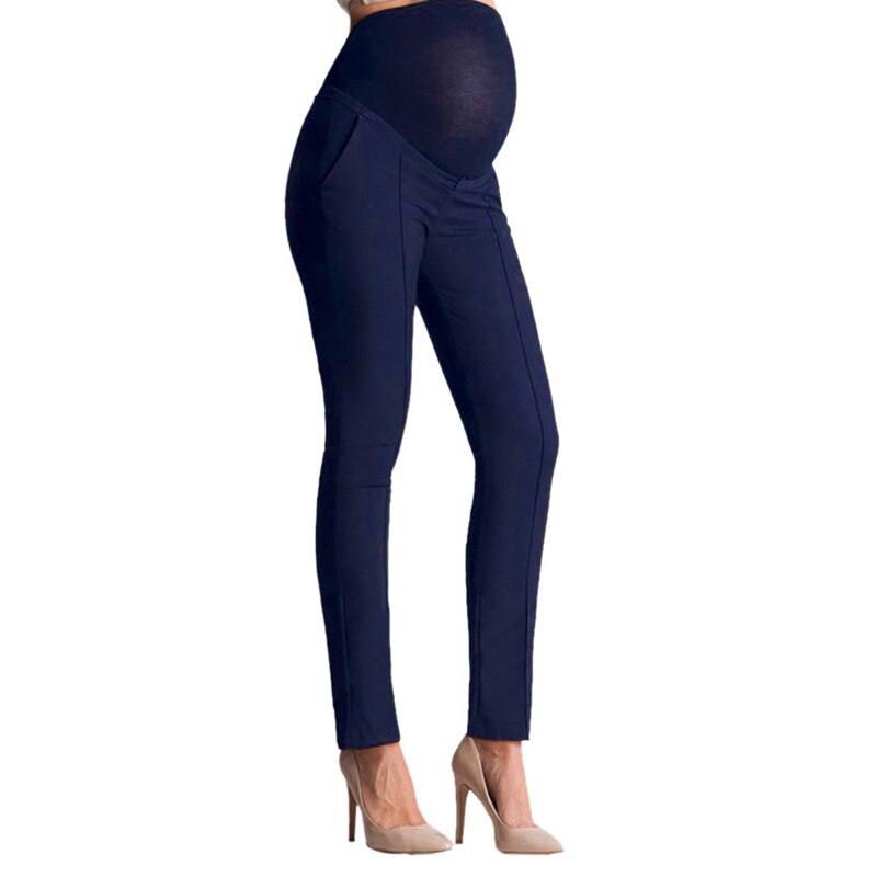 Elastiskt magskydd gravid leggings byxa fritidsbyxa pennbyxa graviditetskläder långbyxa med hög midja: Marinblå / S