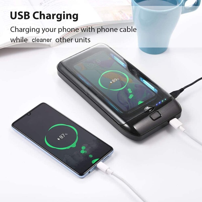 Líquido de limpeza uv do telefone, estojo portátil do líquido de limpeza do telefone celular com carregador sem fio, caixa do líquido de limpeza do smartphone do multi-uso para o telefone