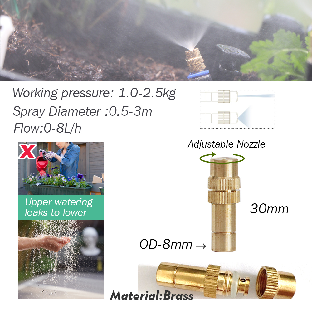 Outdoors Garden Adjustable Brass Nozzle Atomizer Kit 5/8mm Hose Nebulization Humidification Cooling Watering System Lawn Spray