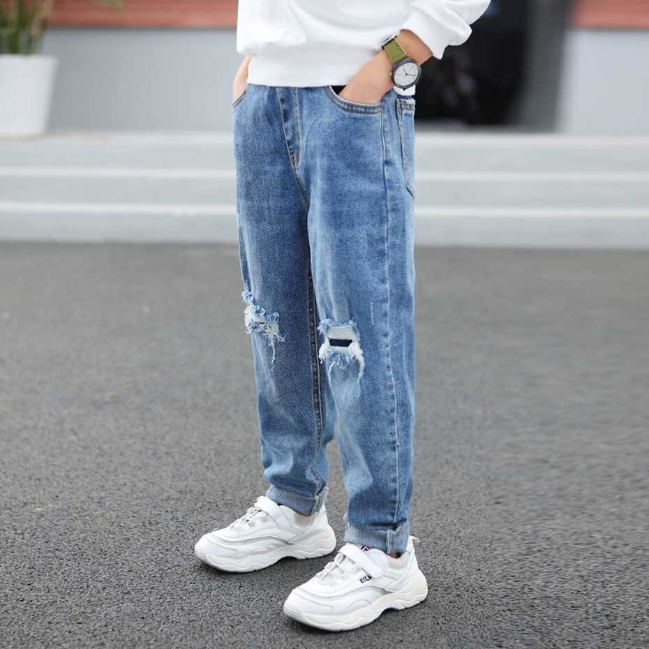 Enfants jean garçon trou jean pantalon pour garçons taille élastique garçons jean école printemps automne décontracté enfants jean pour garçons