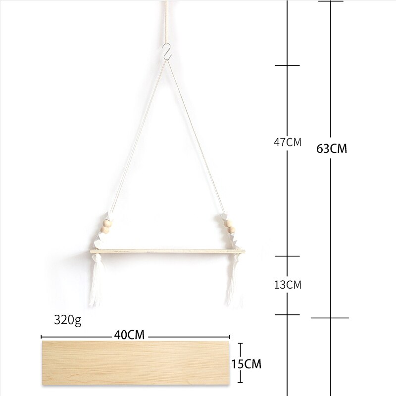 Wall Hanging Shelf, Set of 2 Cotton Rope Floating Shelves for Wall, Wood Organizer to Decorate Living Room/Bedroom