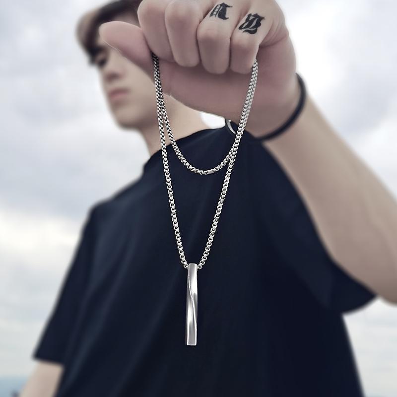 Classic Rectangle Charm Spiral Pendant Necklace for Men Stainless Steel Chain Necklace Men Jewelry
