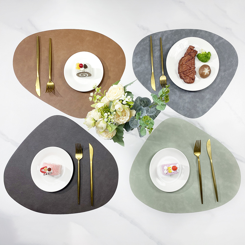 Tapete de mesa con almohadilla aislante de PU antideslizante de doble cara, mantel individual de cuero con forma de gota de agua con patrón de piel de vaca de imitación de estilo nórdico