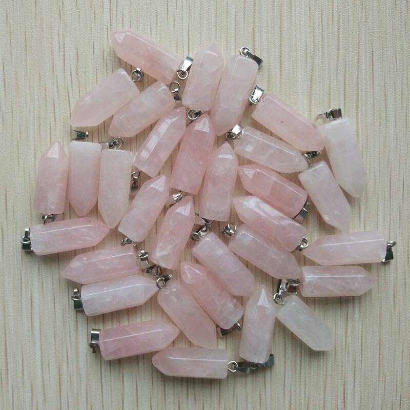 50pcs/lot bestselling good natural stone mix point pillar pendants for jewelry making: rose quartz stone