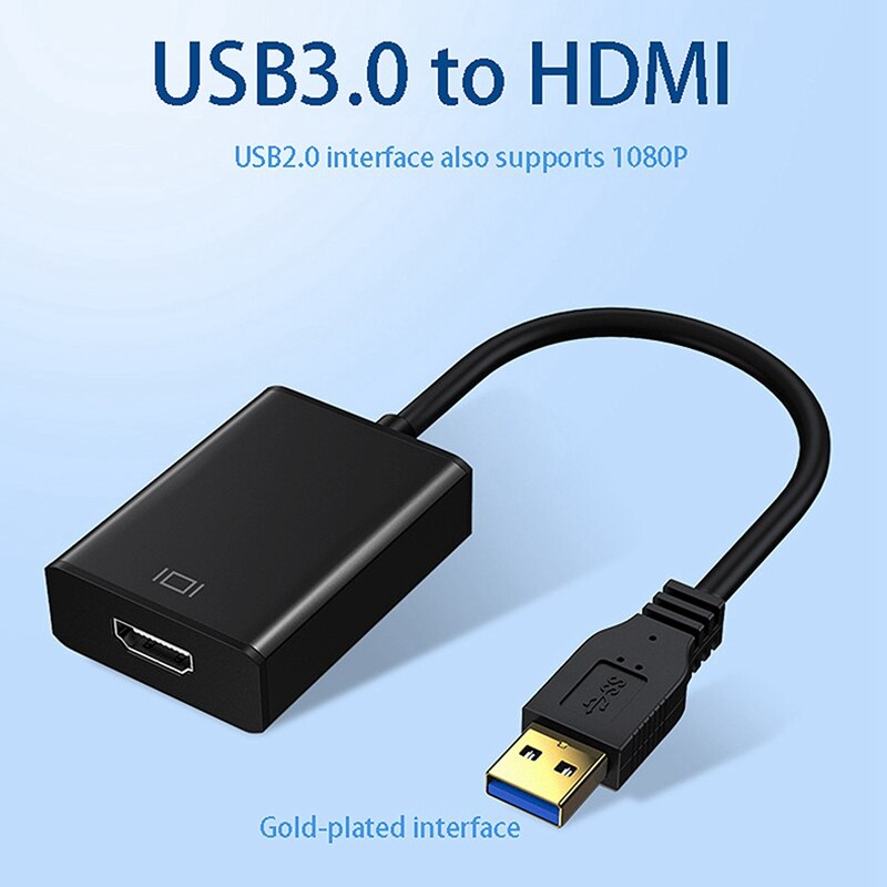 2Pcs USB 3.0 to HDMI Adapter, 1080P Video Cable Drive-Free Adapter, Suitable for Personal Computers, Black & White