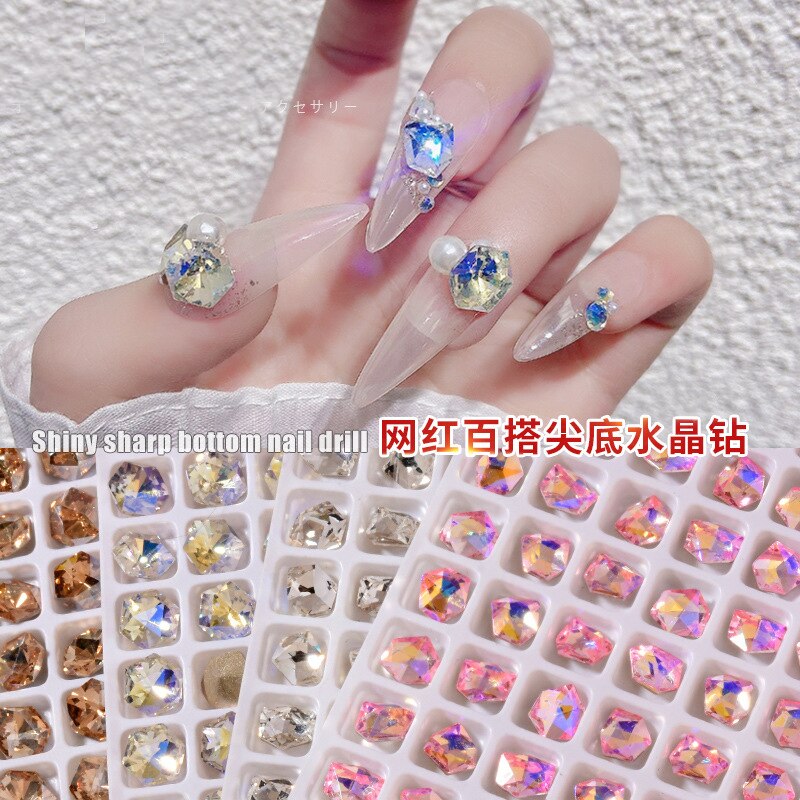 5pcs Crystal Ice Cube Diamond Symphony Shaped Sharp Bottom Crystal Diamond Mirror Kaleidoscope Nail Diamond Accessories