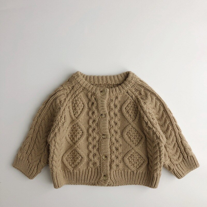 Stile coreano nuovi bambini invernali maglioni lavorati a maglia Cardigan tinta unita cappotti bambini bambini addensare maglioni Casual maglioni: camel / 6T