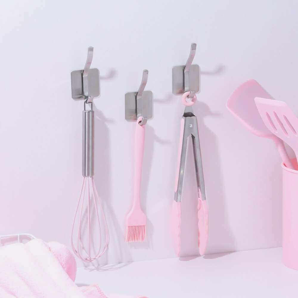 Zilver Rvs Haken Muur Gemonteerde Zelfklevende Kleerhanger Moderne Opbergrek Hoed Zak Plank Rustproo