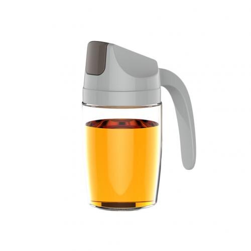 Køkken lækagesikker olivenolie eddike dispenser flaske automatisk låg opbevaring krukke: Grå 300ml