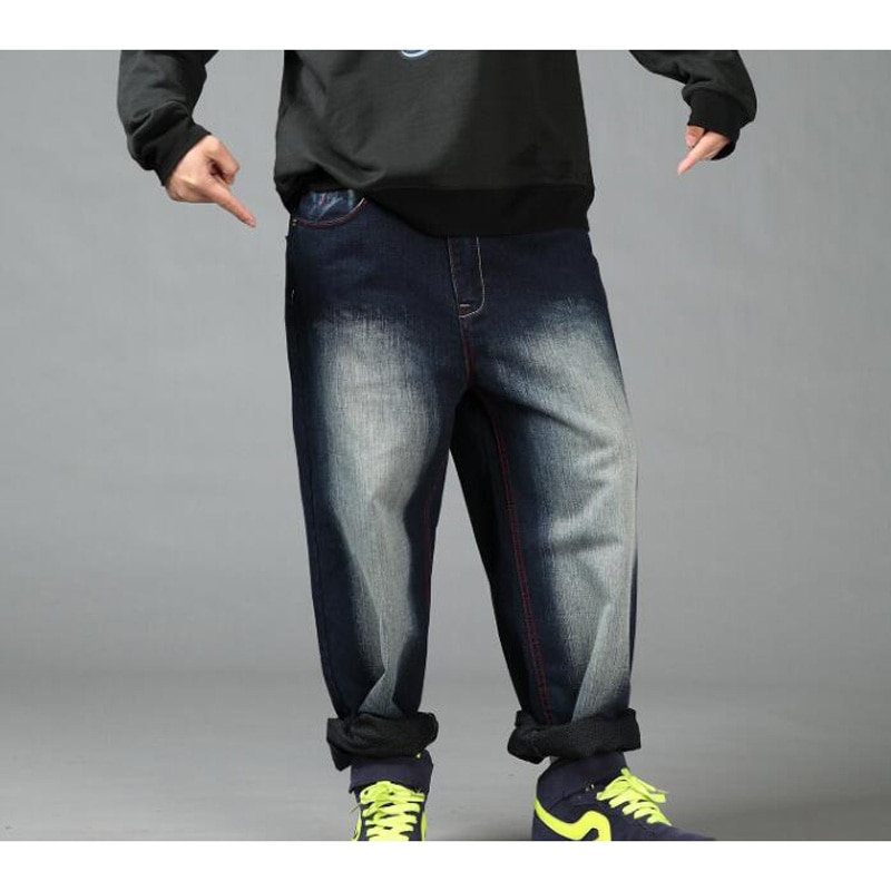 Hip hop baggy jeans herre denim hip hop løse bukser rap jeans til dreng rapper plus størrelse 30-46