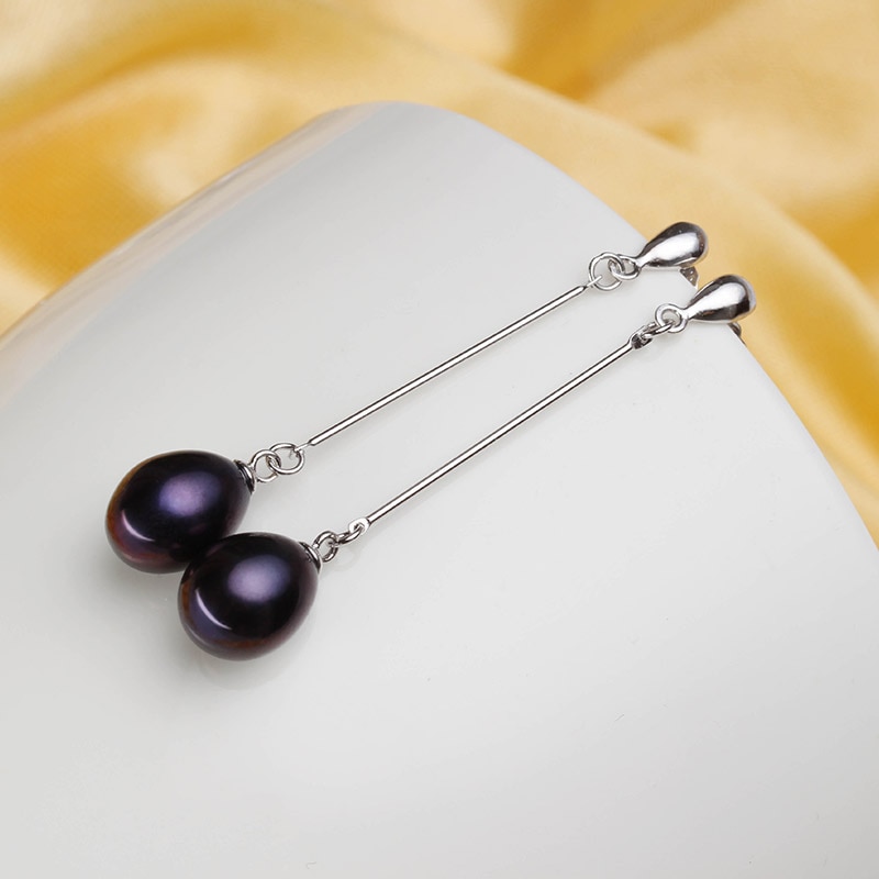 Dainashi women water white, pink, purple, black pearl long earrings pendant sets with fine 925 silver in party