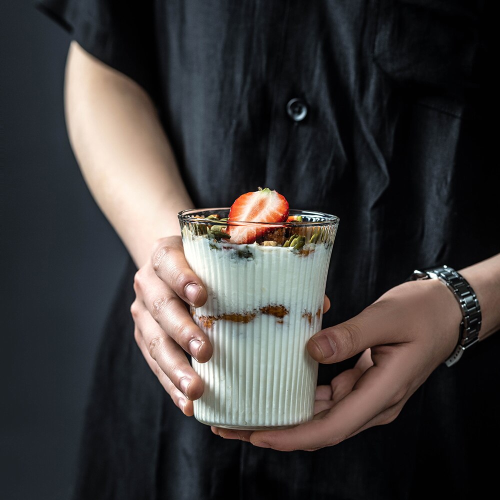Vertikal konsistens frukostkopp klassisk stil transparent glas hög temperaturbeständighet kaffe mjölk te yoghurt muggar