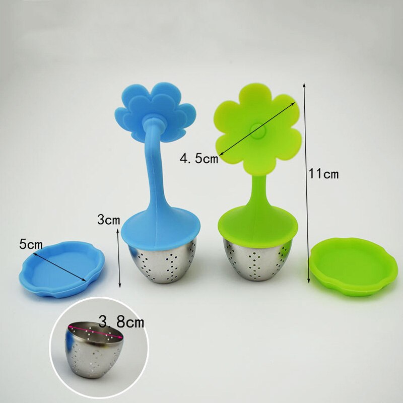 4 Kleur Zonnebloem Blad Thee-ei Siliconen Herbruikbare Zeef Met Tray Koffie Sets