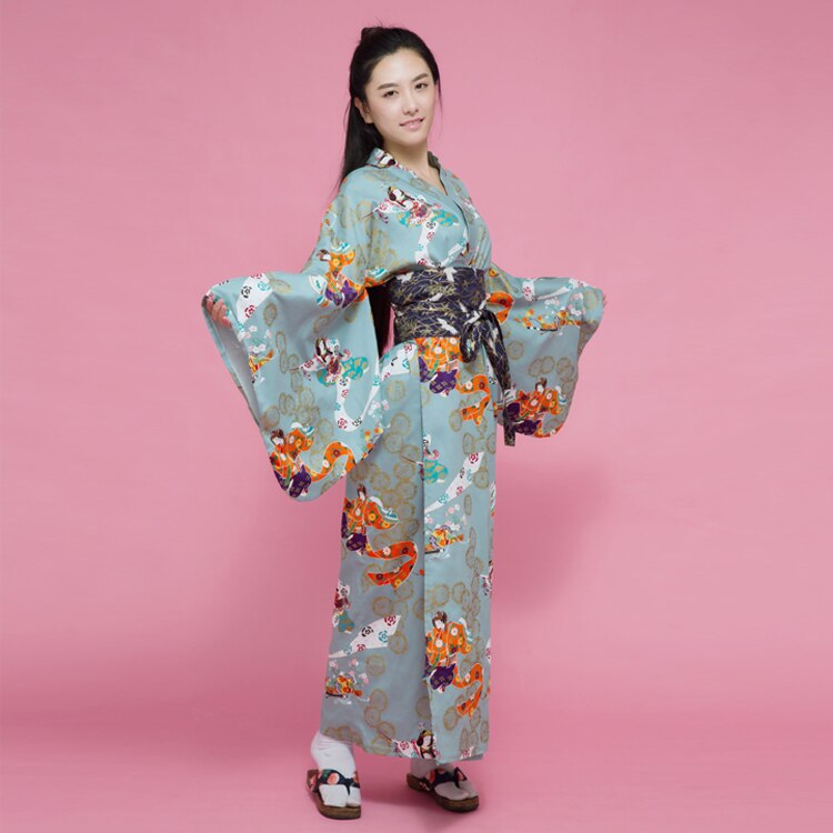 Yukata – Robe de soirée Kimono Vintage pour femmes, tenue de bain avec fleurs Obi, Costume de Cosplay geisha, H9020: L