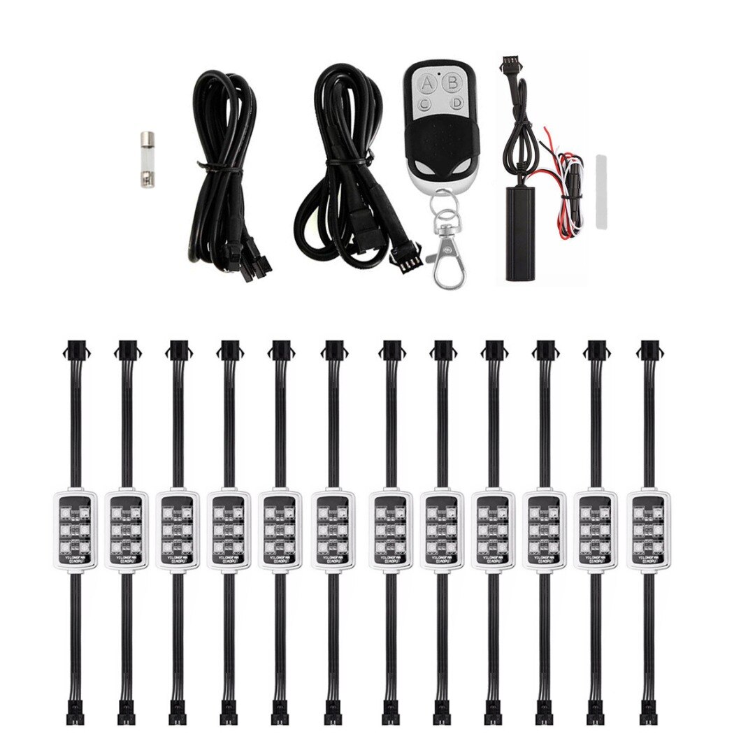 1 ensemble 12 pièces Moto lumière LED RGB néon Scooter accessoires sans fil à distance étanche Moto atmosphère bande lumineuse Kit de lampe