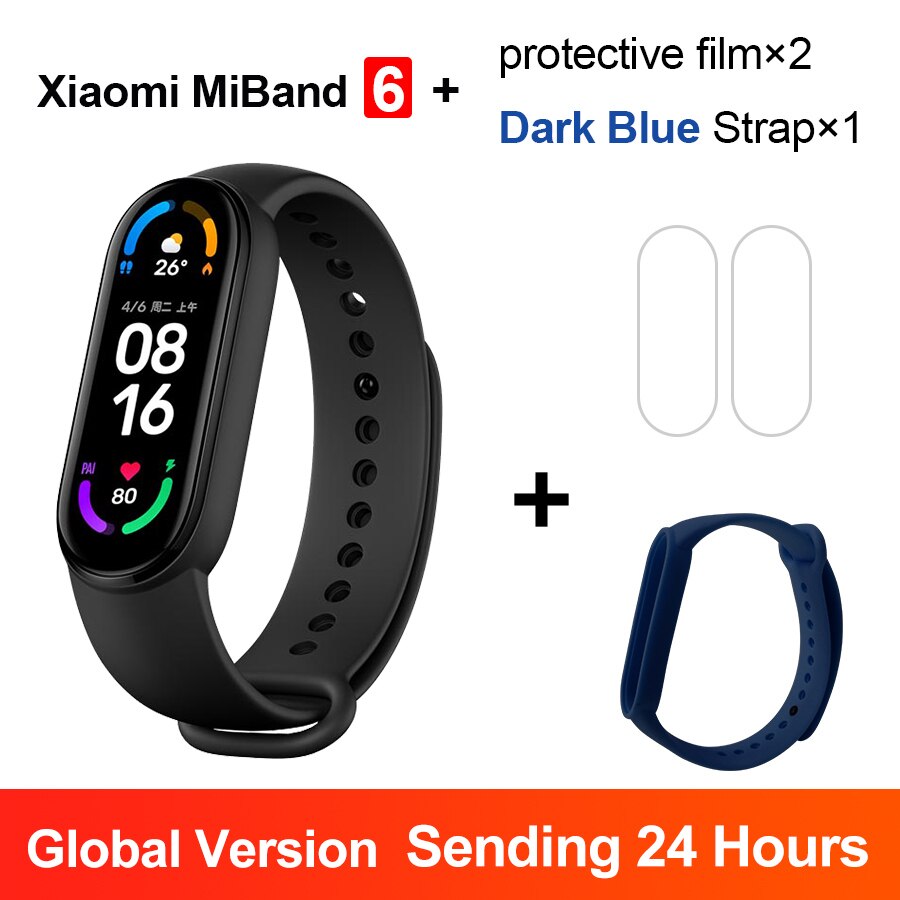 Globalna wersja Xiaomi Mi Band 6 Smart Bracelet5 kolor 1.56 &quot;ekran AMOLED Fitness tętno wodoodporny wielojęzyczny Miband 6: GB Da Blue N Film