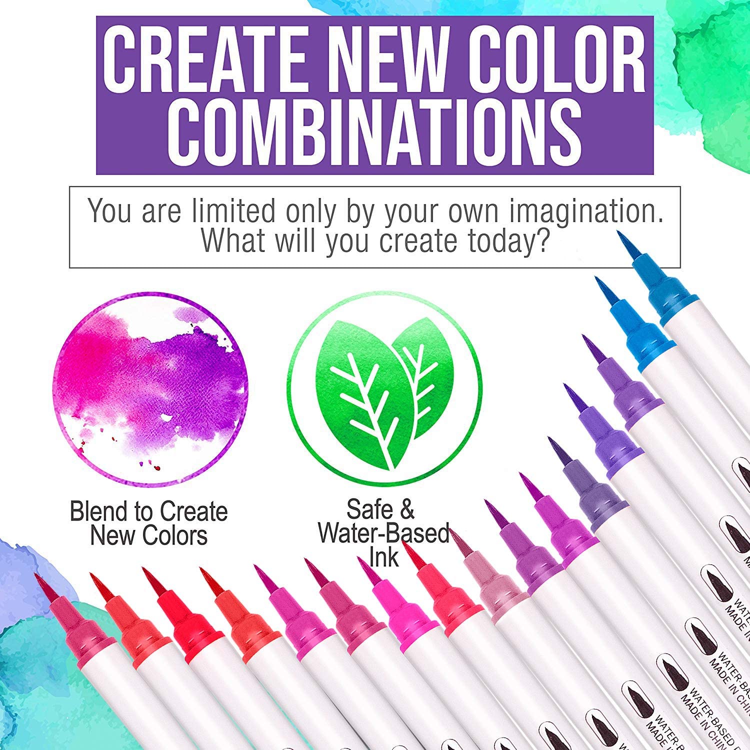 48 Colours Real Watercolour Brush Pens Set with 1 Water Brush Pen and 1 Watercolor Pad for Colouring Books, Calligraphy, Drawing