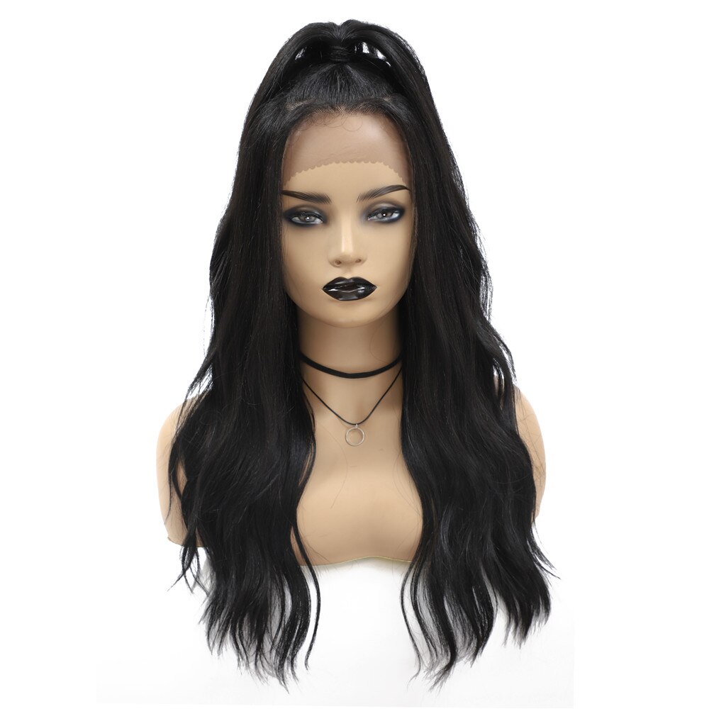 X-TRESS Ombre Brown Natural Wave Wig 1.5*13.5 Lace Front Synthetic Wigs For Black Women Glueless High Temperature Fiber Hair: 1B