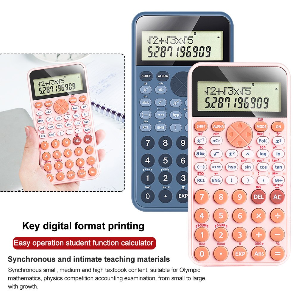 Scientific Calculator Study Handheld Portable 12 Digits Universal School Two Line Display Student Multifunctional
