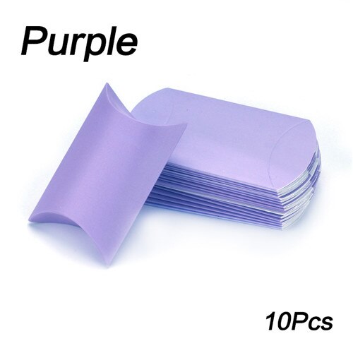 10 unids/lote caja con forma de almohada caja de dulces para regalar caja para recuerdo de de boda cartón de decoración/PVC/marrón Kraft: Púrpura