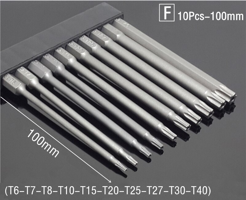 Jeu de tournevis magnétiques de sécurité 50/75/100/150mm, outils à main de 1/4 pouces à tête plate hexagonale: (F) 10Pcs 100mm