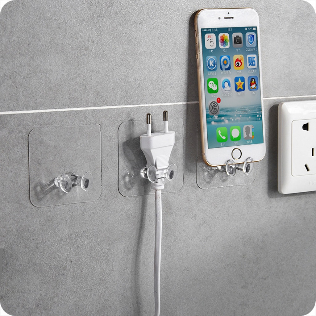 4/6/8/12PCS Multi-Purpose No Trace Wall Mount Hook Power Plug Socket Holder Wall Adhesive For Hanger kitchen Bathroom plug holde