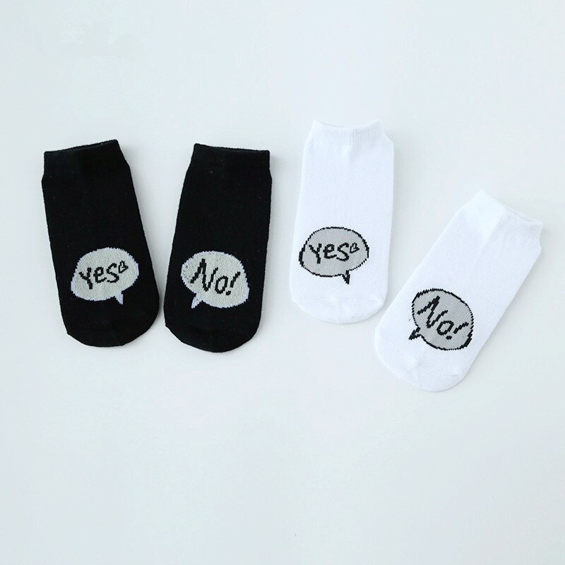 Hylidge Yes/No Print White Black Baby Girl Boy Socks Anti Slip Soft Cotton Kids Girl Ankle Socks for Newborn to 4 Years 1 Pair