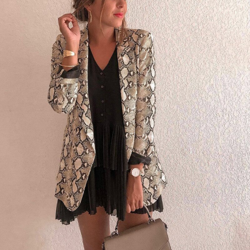 Dames python huid print jassen open steek dames dames pakken dunne vesten dames jas dames streetwear