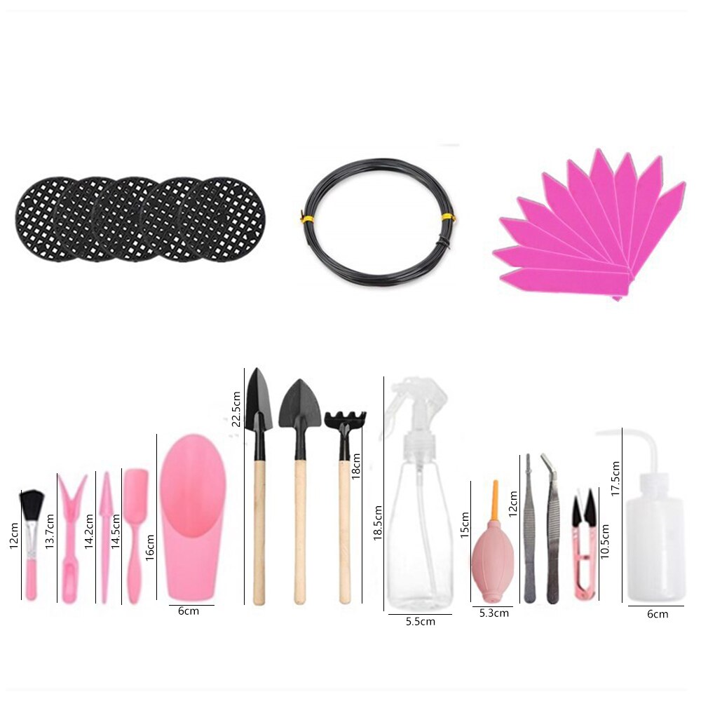 Succulent Plants Tools Mini Garden Hand Tools Set Transplanting Tools Miniature Planting Gardening Tool Set For Indoor Miniature: B 16Pcs Pink