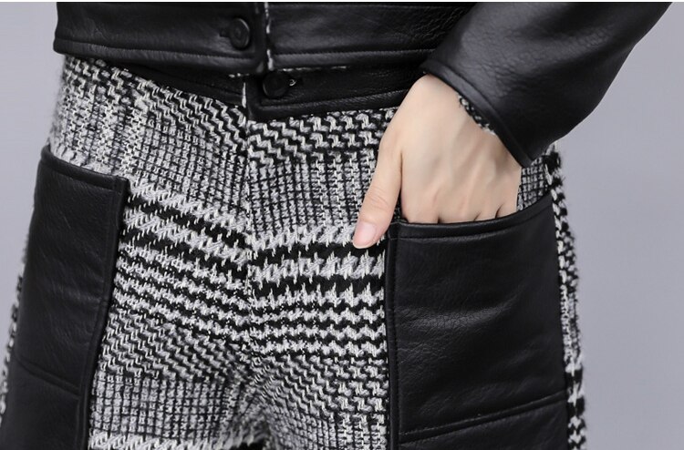 Houndstooth Two Piece Sets Outfits Women Plus Size Long Sleeve Tops And Shorts Suits Autumn Winter Ladies Sets