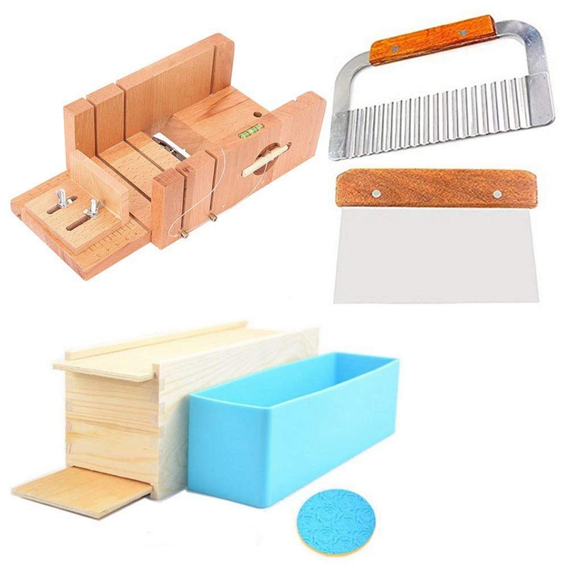 Silicone Soap Molds Kit,DIY Made Loaf Garnish Cake Soap CUTTER + 1 Pcs Latest Wooden Box, Line Wire Tools Peelers Slicer Cutter