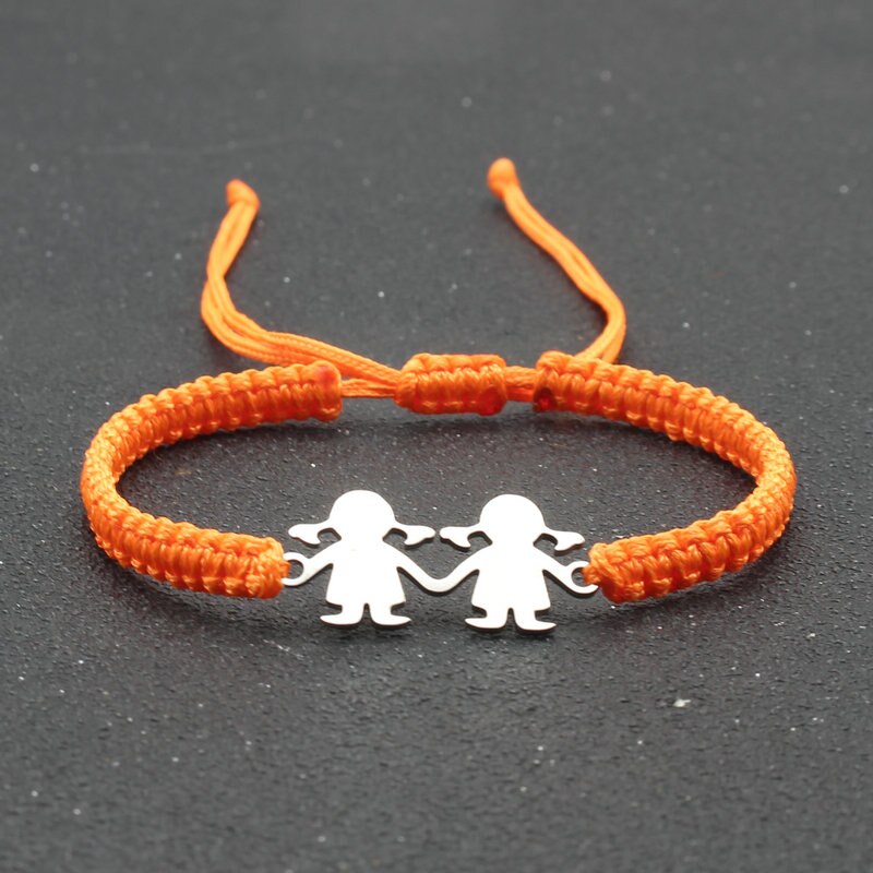 Stal nierdzewna śliczne Twin Little Girl Charm bransoletka czarna lina pleciona regulowane bransoletki dla kobiet biżuteria Mujer Pulsera: Orange