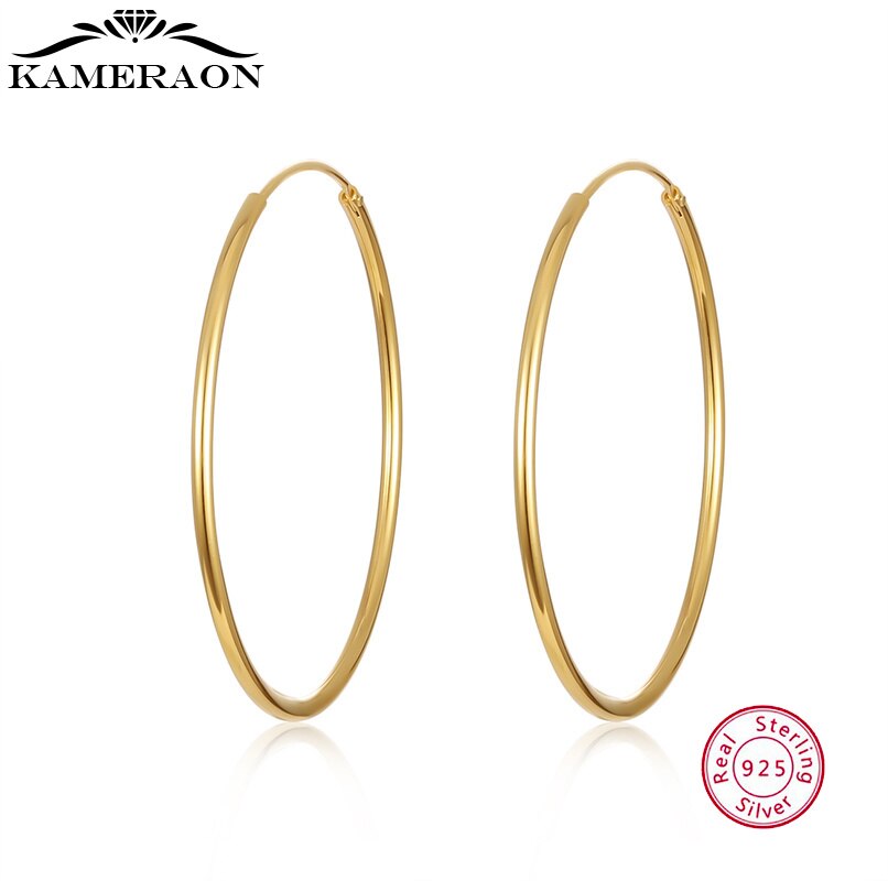 Mode 100% Echt 925 Sterling Zilveren Enorme Oorringen Vrouwen Dunne Hoepel Oorbellen Grote Ronde Oor Sieraden Voor Vrouwen meisje