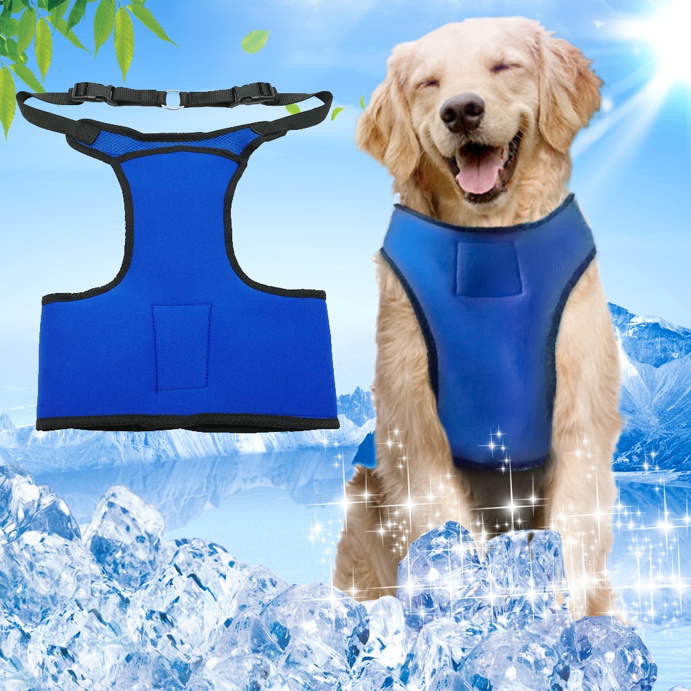 Summer Cooling Dog Harness Mesh Padded Vest For Large Dogs With 3 Pack Of Frozen Gel Blue Color
