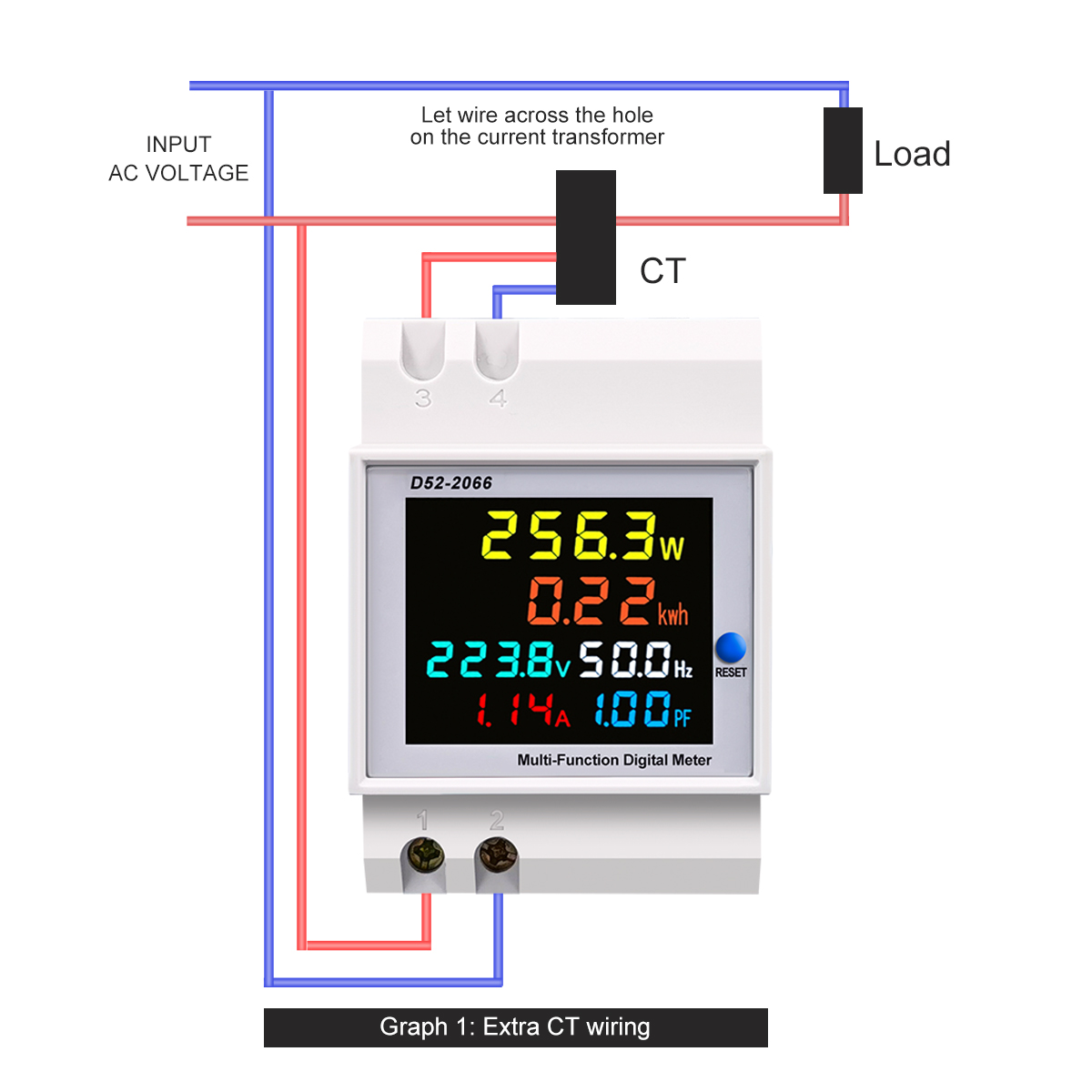 6IN1 din rail AC monitor 110V 220V 380V 100A Voltage Current Power Factor Active KWH Electric energy Frequency meter VOLT AMP: Silver / AC500V